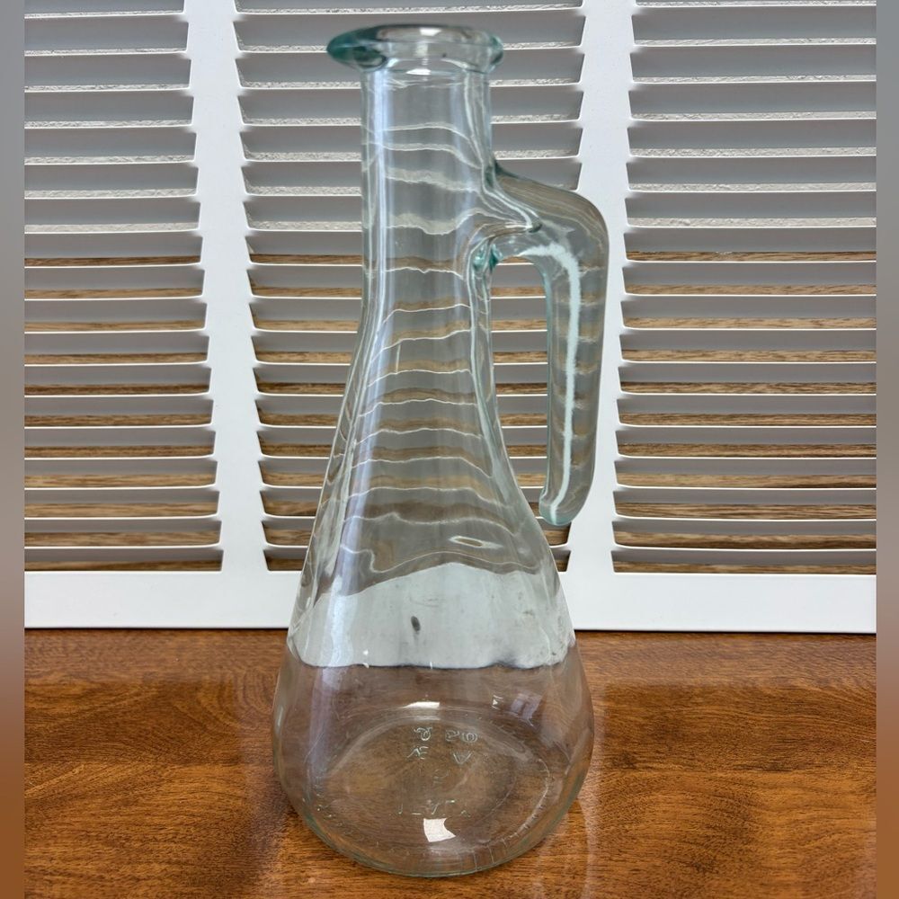 Vintage Oil/Vinegar Clear Green Hue Glass Bottle Italy